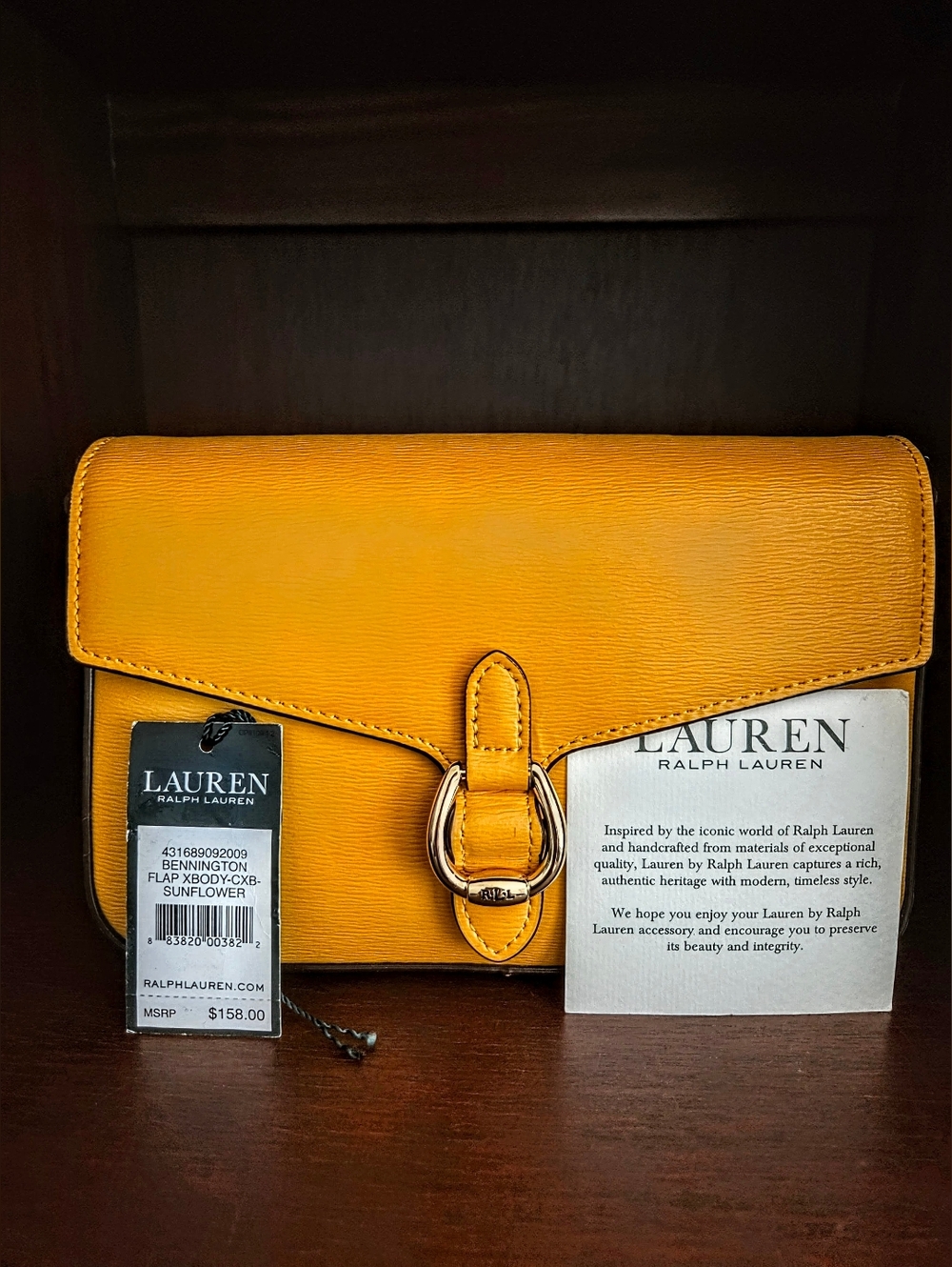 Lauren Ralph Lauren Leather Sunflower Yellow Bennington Flap Crossbody
